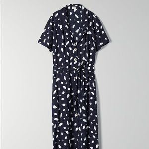 Aritzia Wilfred Navy Polka Dot Shirt Dress XS